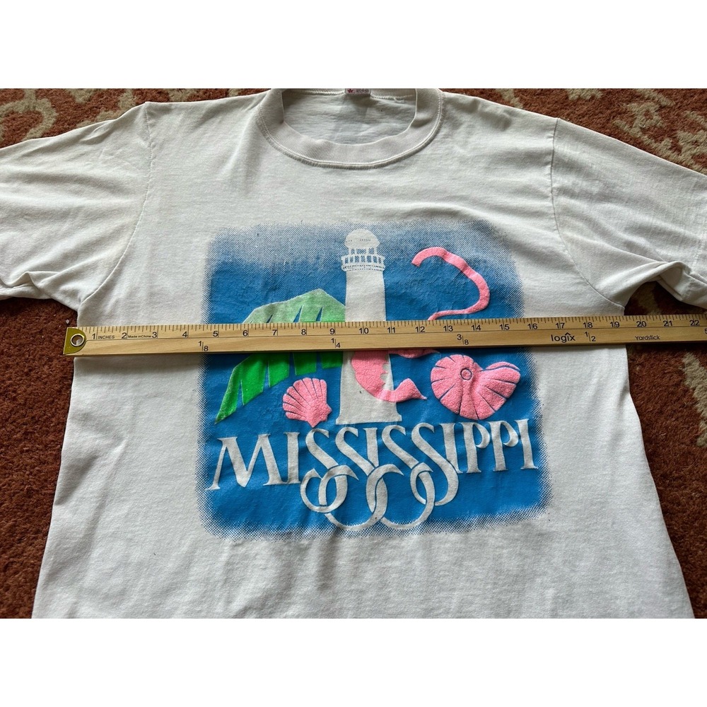 Soffe Shirts Mississippi Vintage Printed T Shirt Adult L Large White Pink Blue G - Picture 4 of 8